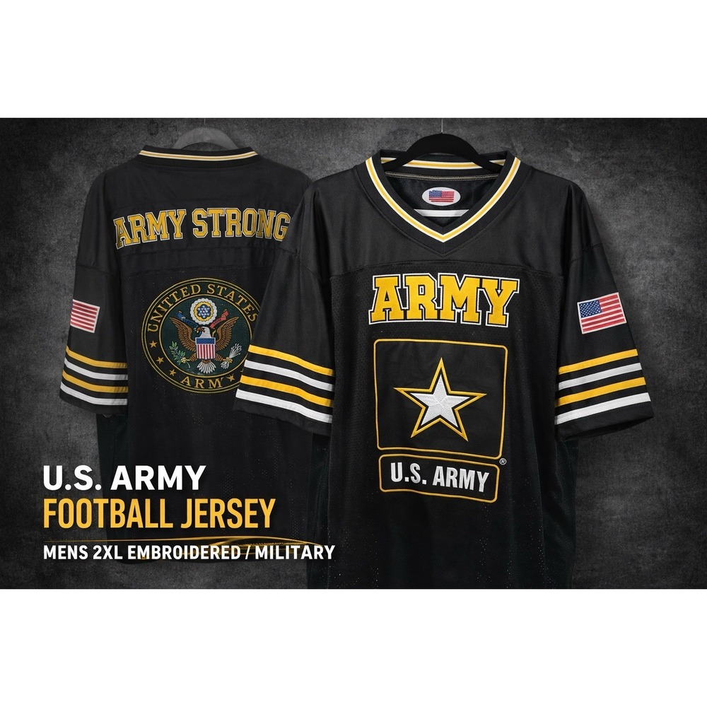US Army Strong Football Jersey Mens 2XL Black Gold Embroidered Military 90s Y2K